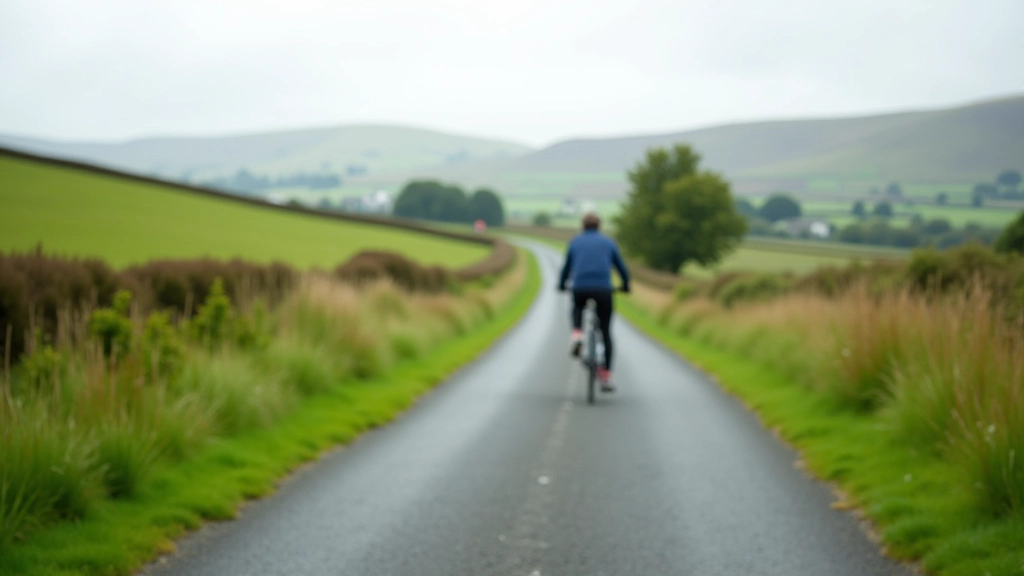 Rural section of greenway with rolling hills in the distance, sparse population, natural landscape